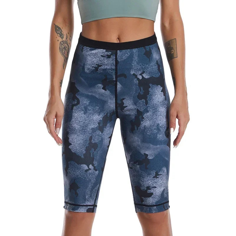 Women Sauna Sweat Pants Shapewear Camouflage Shorts Tummy Control Leggings Workout Pants Weight Loss Body Shaper Fitness Short