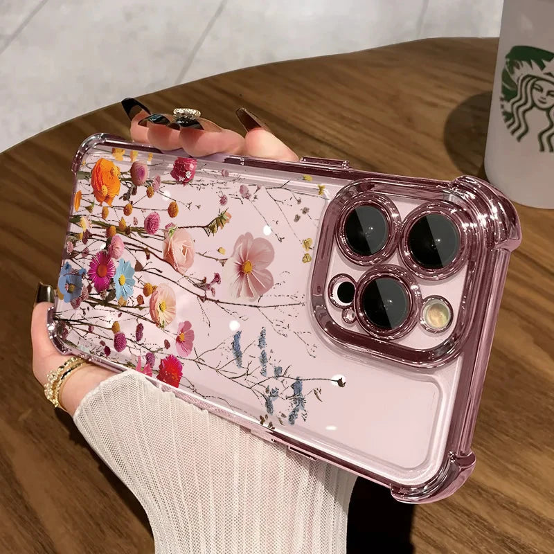 Luxury Plating Clear Flower Case For Realme 15 14 Pro Plus 15T 5G C53 C51 C55 C15 C20 C35 C33 C85 12 13 9 Pro Plus GT 7 Cover