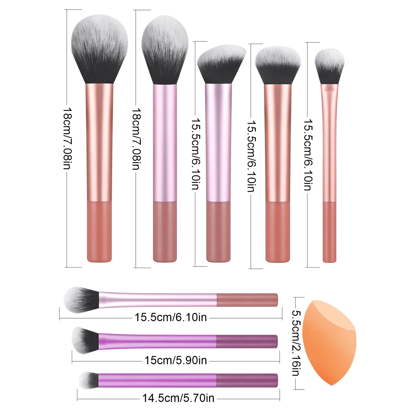 8PCS classic daily makeup brush set &1PC large wet and dry dual-use beveled beauty egg - suitable for daily facial makeup