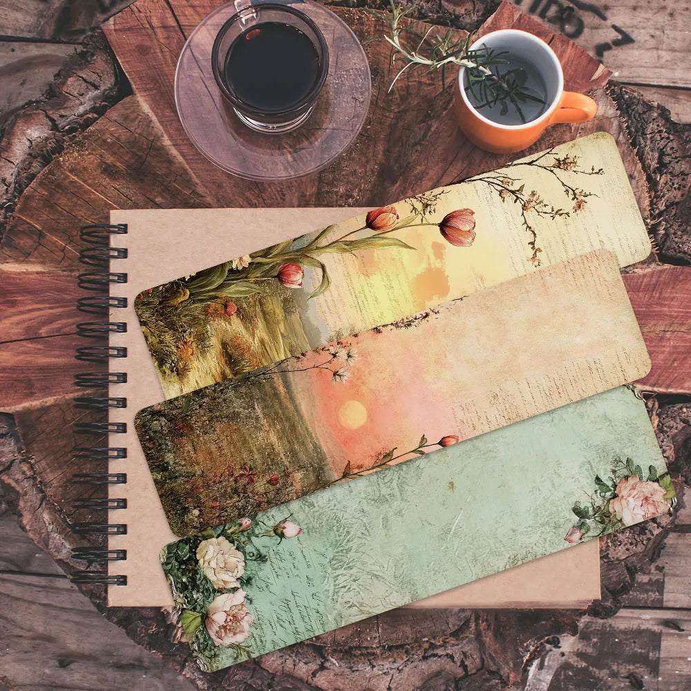 30pcs Retro Aesthetic Flowers Landscape Paper Bookmark For Students Readers Gift DIY Library Office Book Club Page Markers
