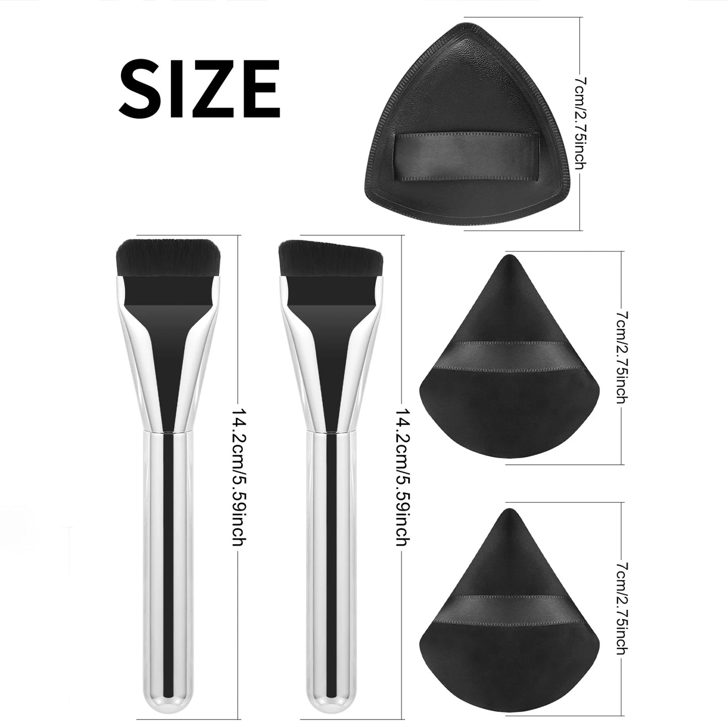 foundation brush & triangular air cushion powder puff + fan powder puff-minimalist fashion make-upand beauty tool set