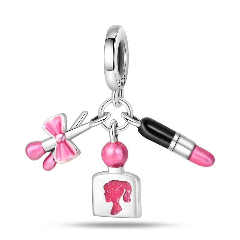 925 Sterling Silver Princess Powder Series Exquisite Daily Bow Sweet Charms Beads Fit Pan Original Bracelets DIY Jewelry