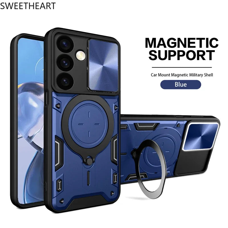 Magnetic Adsorption Armor Metal Ring Case For Samsung Galaxy S25 24 23 22 21 20 Ultra S24 S23 Plus S24FE Incoming Call Flashing