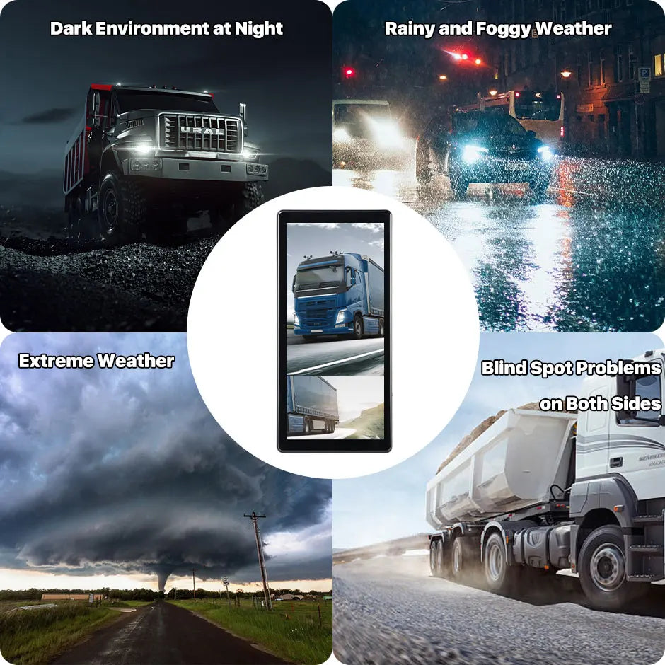 GreenYi BSD Radar Alarm Car DVR Video Recording 2 Channel AHD Side View Camera with Truck Buses 10.36 Inch Rear Mirror Monitor