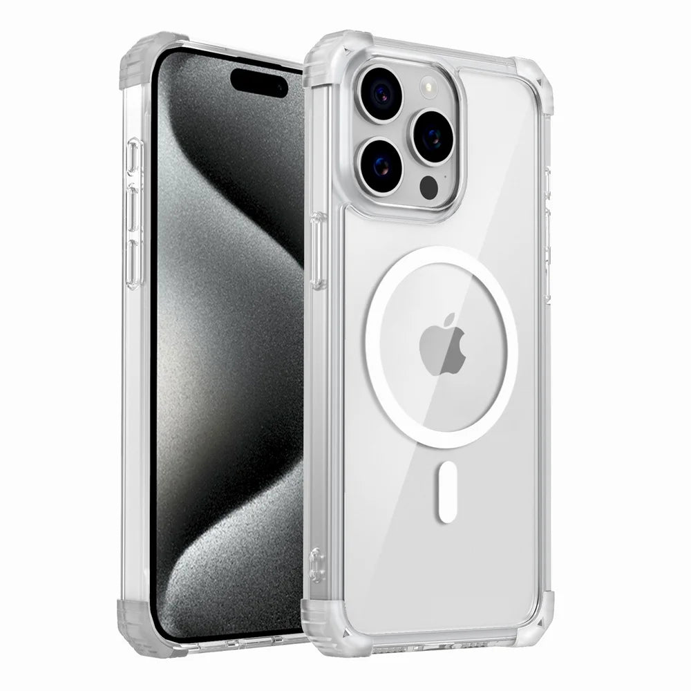 Shockproof Armor Transparent Hard Case For iPhone 16 15 14 13 12 Pro Max 16Pro 15Pro iPhone16 For Magsafe Wireless Charge Covers