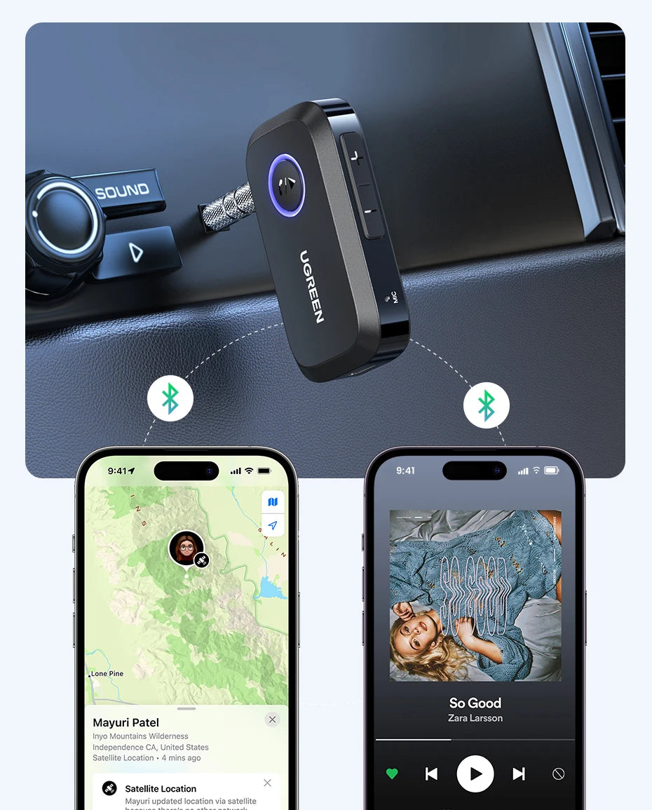 UGREEN Bluetooth Car Receiver Adapter 3.5mm AUX Jacks for Car Speakers Audio Music Receiver Hands Free Bluetooth 5.3 Adapter