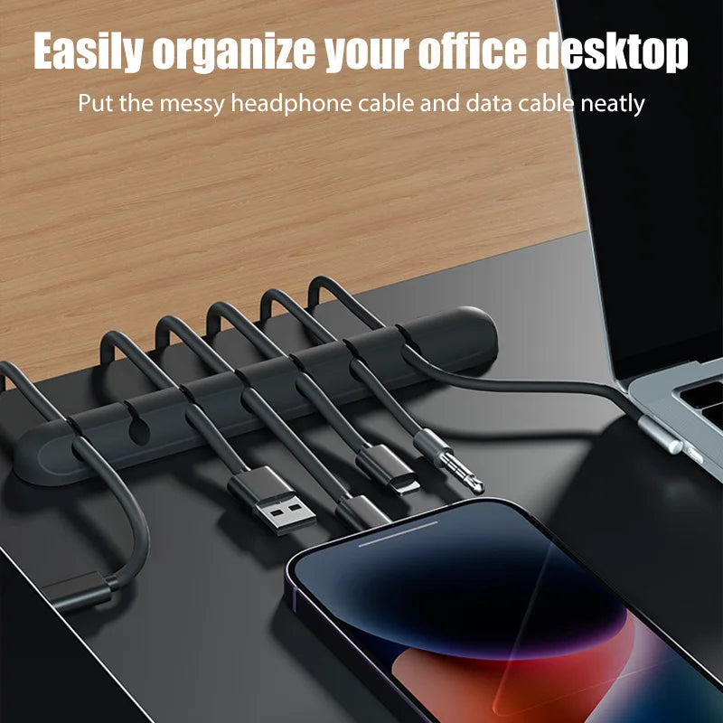 7Port Cable Organizer Management Wire Holder Flexible USB Cable Winder Tidy Silicone Clips For Mouse Keyboard Earphone Protector