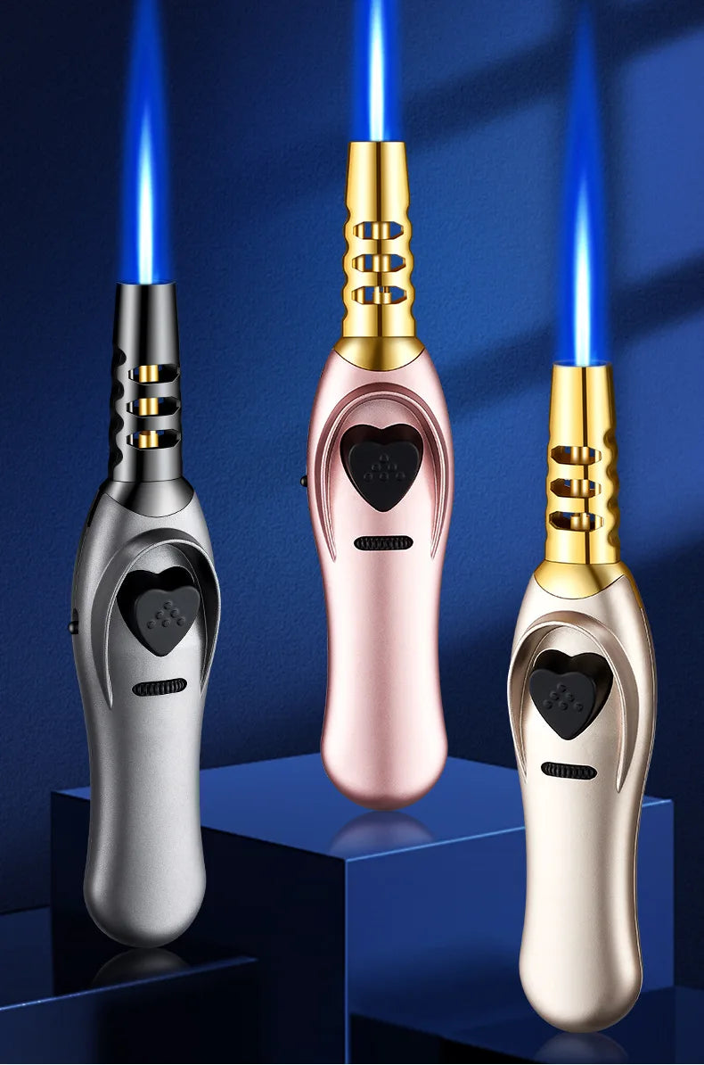 Triple Burner High Power Spray Gun Lighter Windproof Flame Refillable Butane Gas Moxibustion Cigar Outdoor BBQ Kitchen Igniter