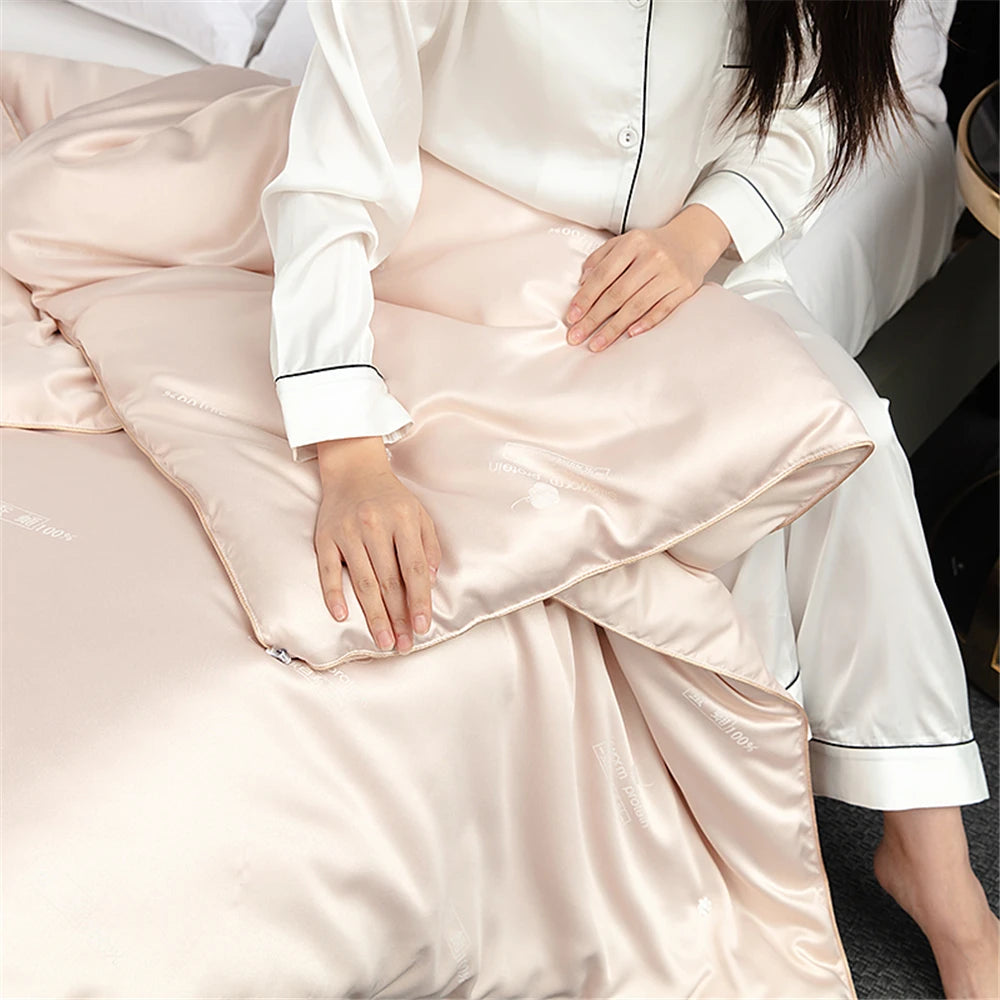 Sondeson Luxury Natural 100% Silk Quilt Warm Jacquard White Duvet Soft Comforter Queen King Silky Healthy Blanket For Sleep 1pcs