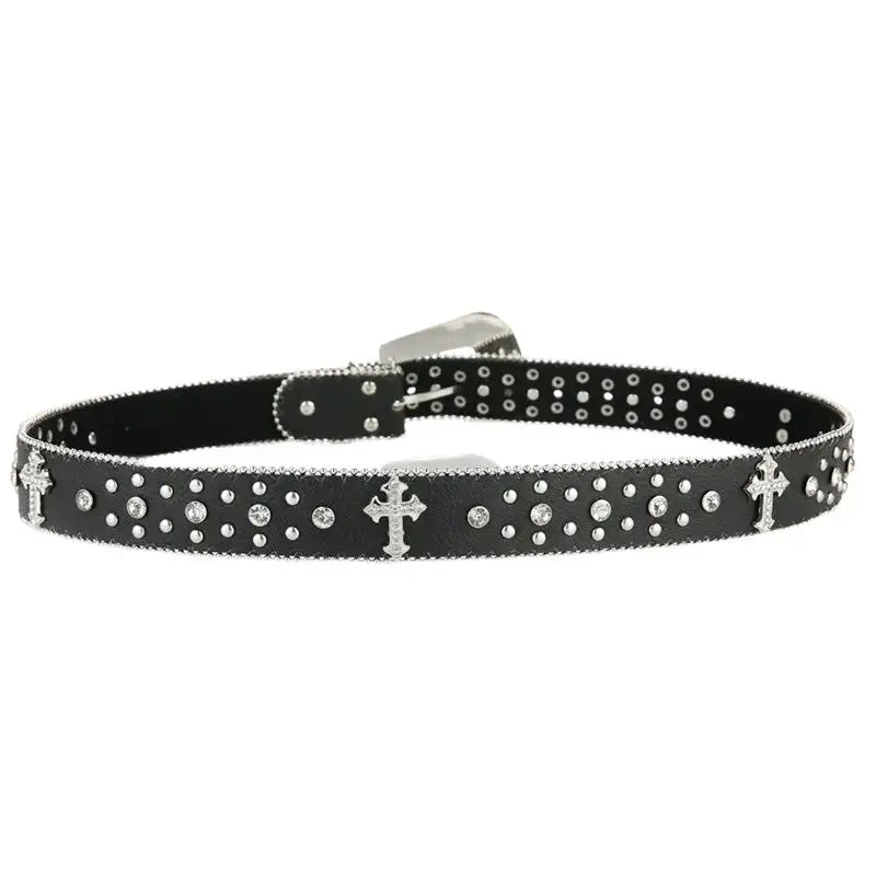 Rhinestone Belt for Men Women Western Cowboy Cowgirl Belts Y2K Bling PU Leather Belt With Cross and Diamond for Jeans