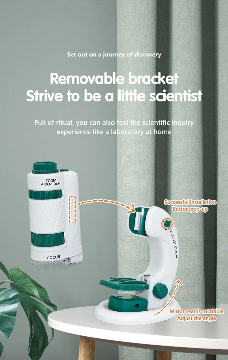 Kid Science Experiment Pocket Microscope Toy Kit 60-120x Educational Mini Handheld Microscope with Light Children STEM Toys Gift