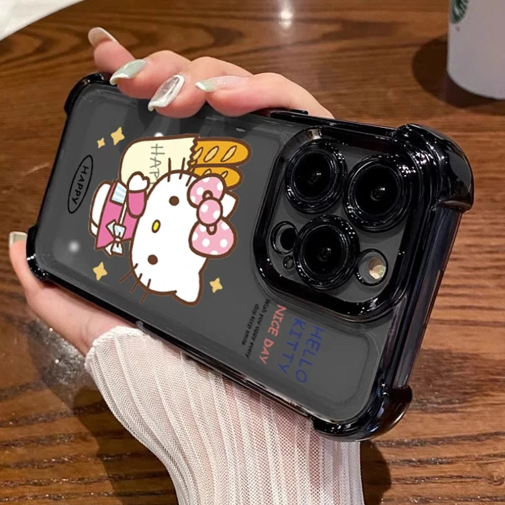 Clear Armor Hello Kitty Phone Case For iPhone 16 15 14 13 12 11 16 Pro Max Luxury Shockproof Bumper Protection Plated Back Cover