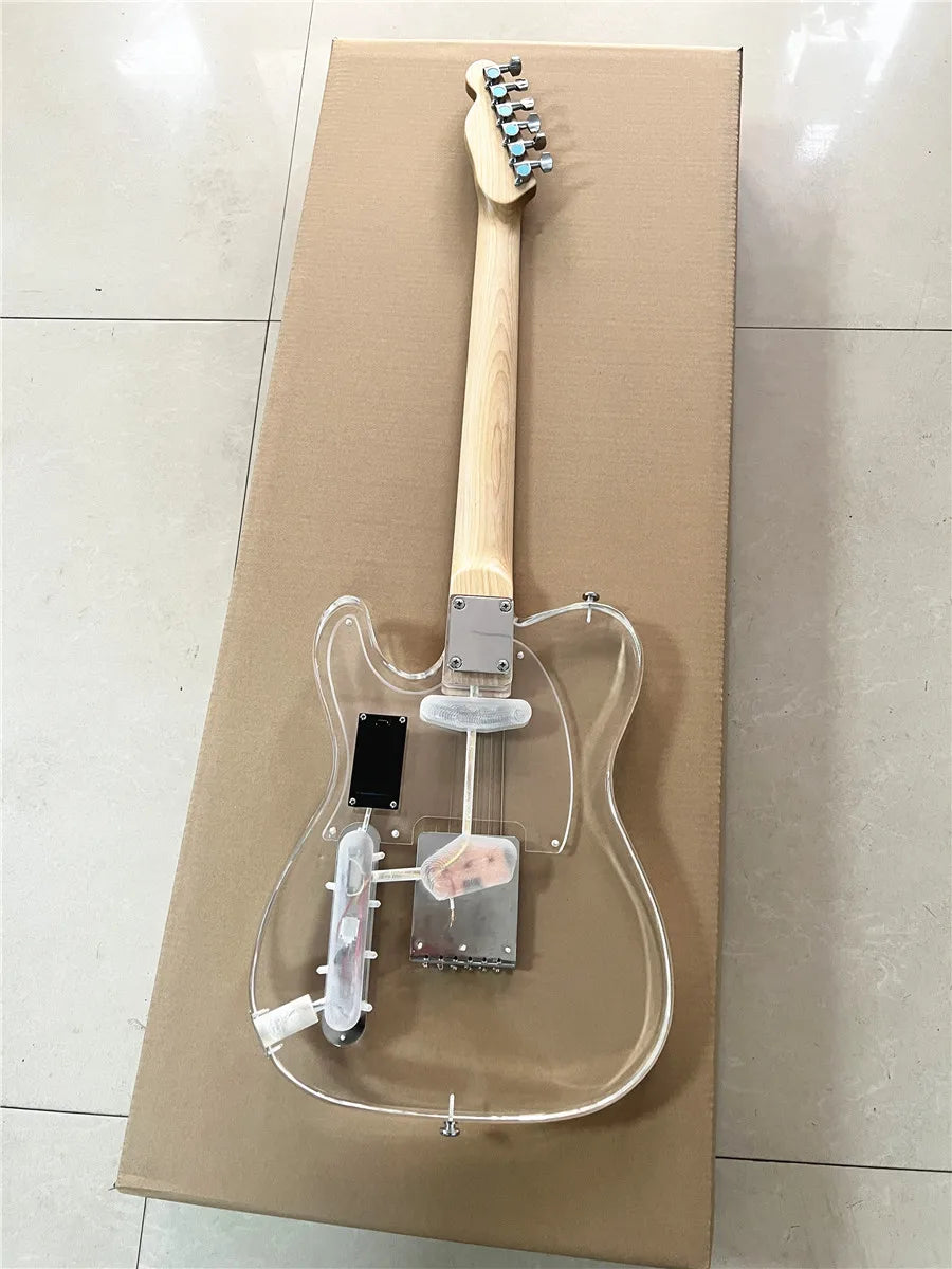 High quality classic acrylic transparent Plexiglass crystal 6-string electric guitar LED lights Maple guitar neck Free shipping