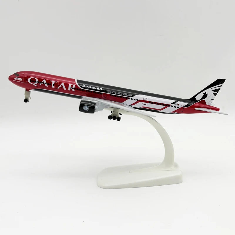 20cm Metal Scale Aircraft 777-300 Qatar Airways With Wheels Die-Cast Airplane Collectible For Aviation Enthusiast Gift