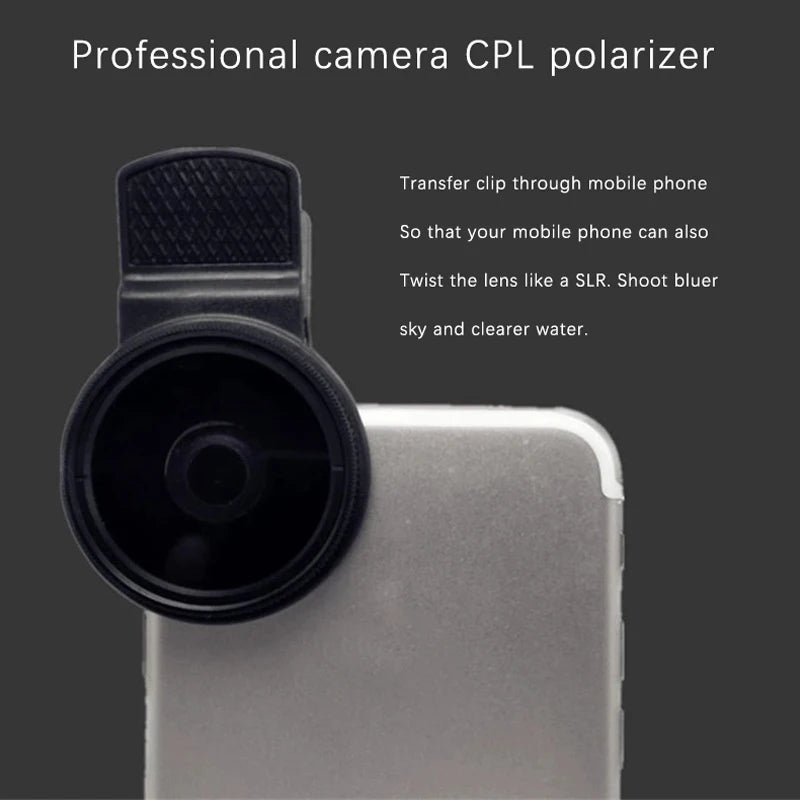 Clearance_Universal With Clip Portable Professional Phone Polarizer Wide Angle Lens 37/52MM CPL Filter Circular Camera Black Acc