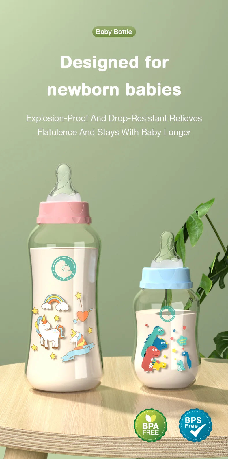 Dr.isla 150/240ML Baby PP Bottle Wide Mouth Newborn Baby Bottle with Handle Baby Milk Bottle Newborn Pattern Baby Cup BPA Free