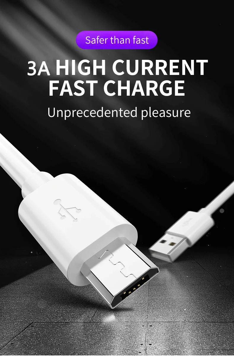 3A Fast Charging Micro USB Cable for Huawei Samsung Xiaomi Redmi Android V8 Charging Port Phone Charger Charging Cord