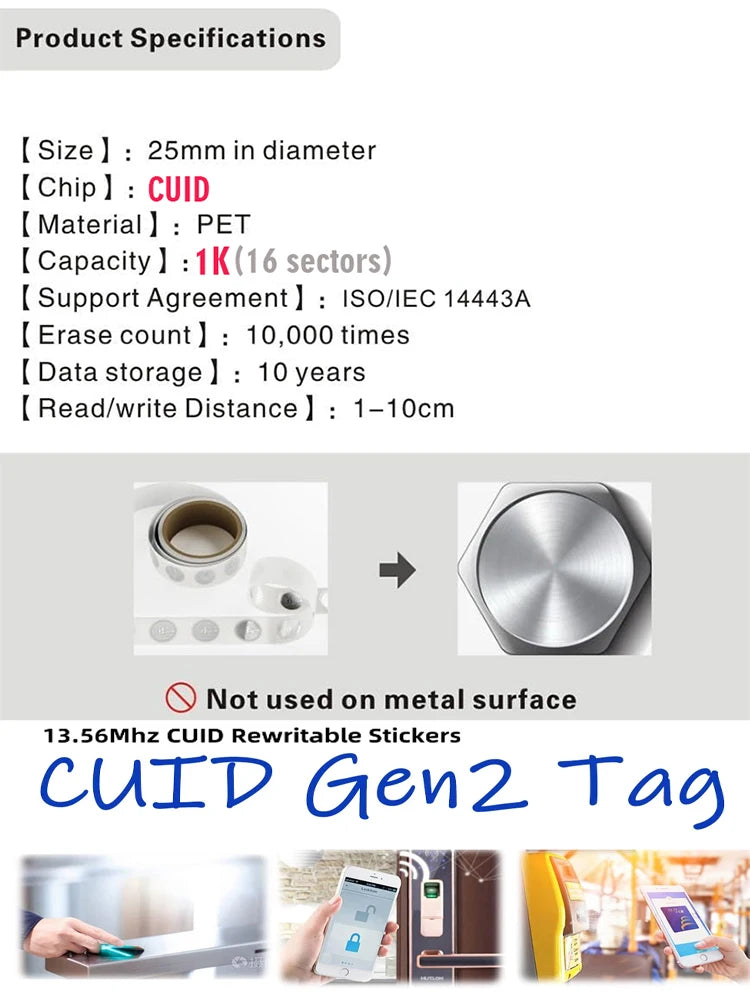 5/10/20Pcs IC CUID Android App MCT Modify 13.56MHz UID Changeable 1K S50 Tags Card Adhesive Sticker Keyfobs Block 0 Writable