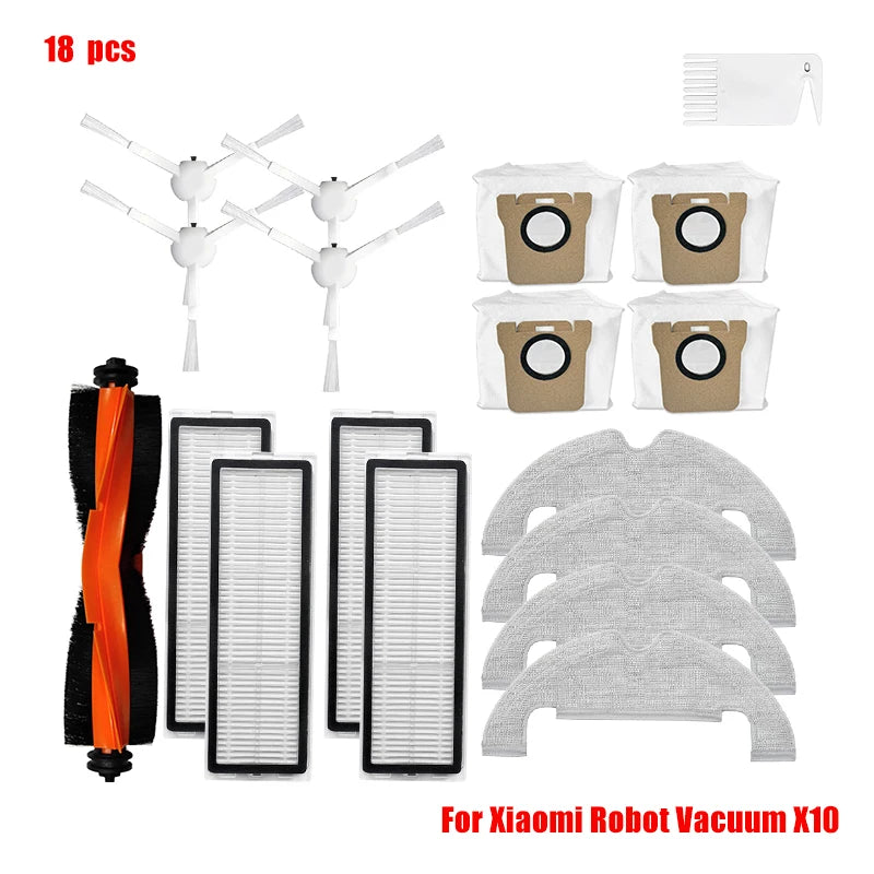 For Xiaomi Robot Vacuum X10 Robot Vacuum Cleaner Parts Replacement Main Side Brush Hepa Filter Mop Cloth Dust Bag Accessories