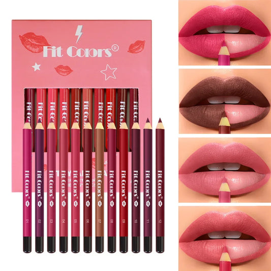 12pcs Velvet Matte Lip Liner Set Waterproof Long Lasting Lipliner Sets Lip Outline Nude Lipstick Pencil