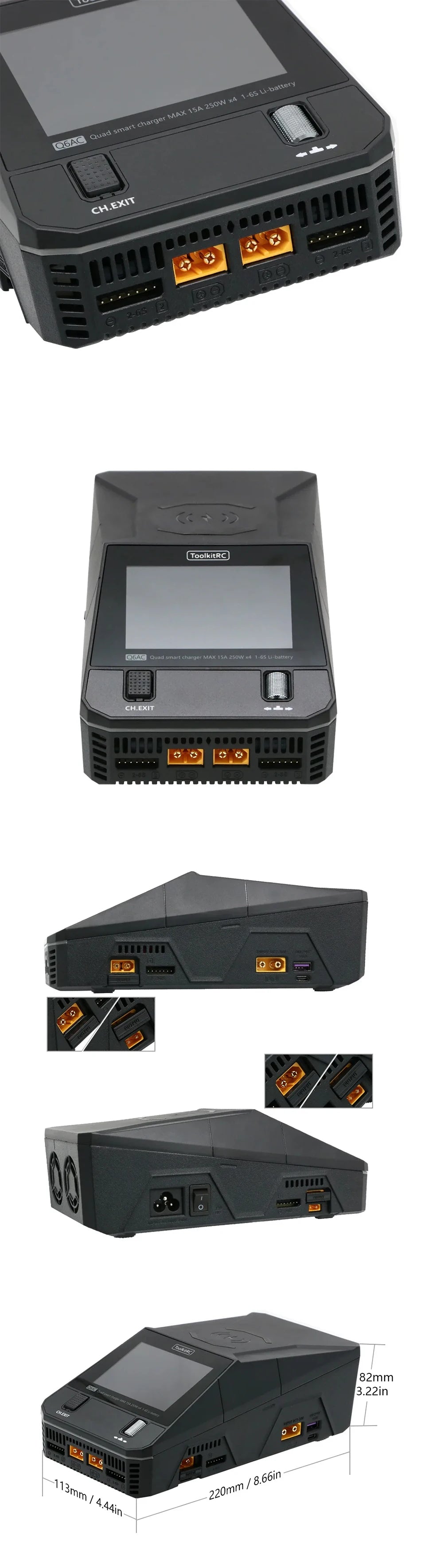 ToolkitRC Q6AC Smart Charger 4CH Output AC/DC Balance Charger For 1-6S Lipo LiHv LiFe Lilon LTO/1-16S NiMH/1-10S PB Battery NEW