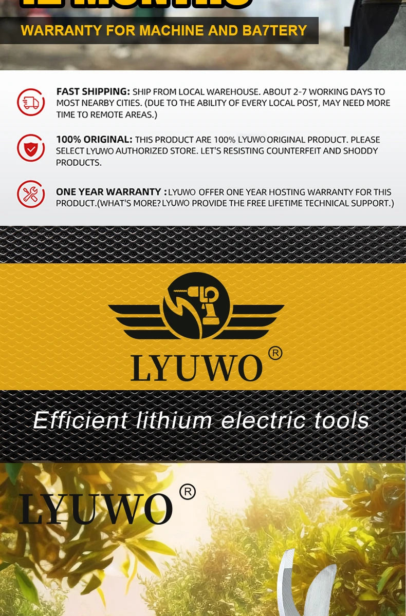 LYUWO Rechargeable Wireless Pruning Scissors, Fruit Tree Potted Pruning Electric Tool, 20V brushless, 30mm