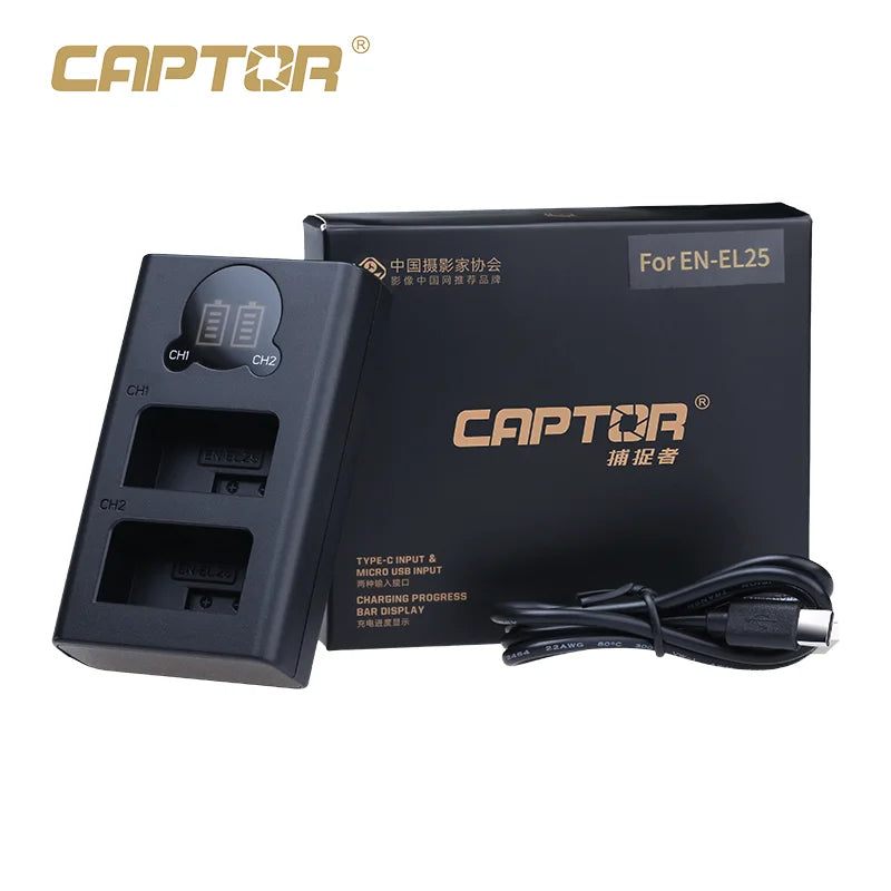 FB EN-EL25 LED Battery Dual Slot Charger with USB and Type C Charging Port for Nikon Z30 Z50 MH-32 ZFC Z 50 Z FC Camera