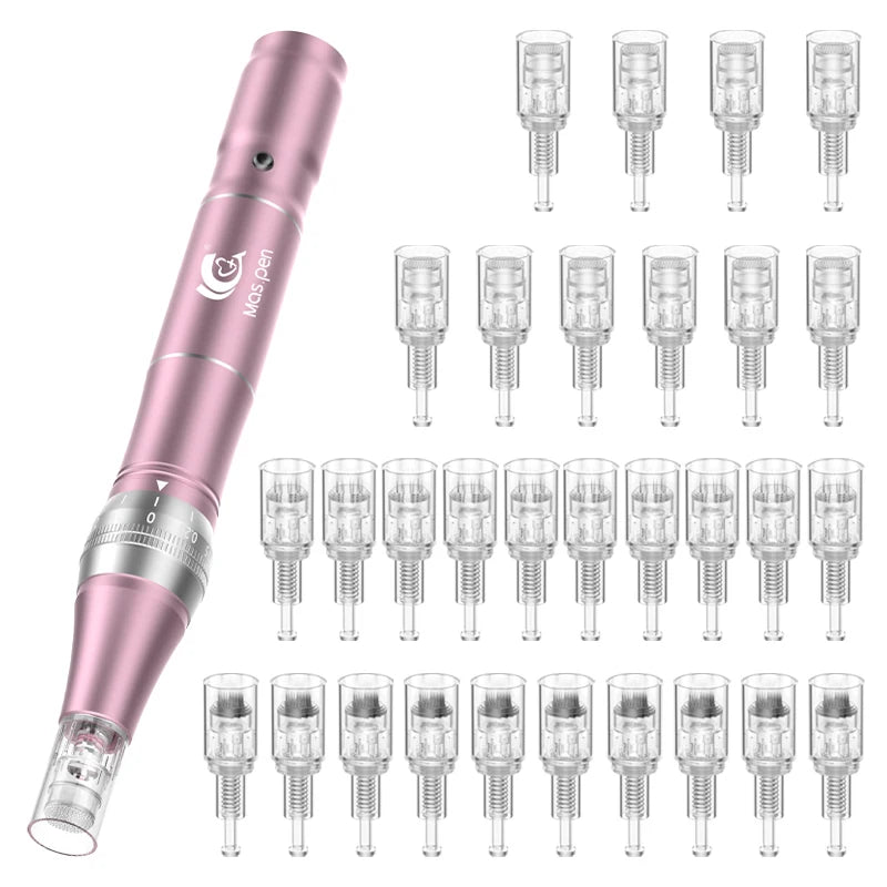 Professional High Frequency And Mute Dermapen Wireless Electric Microneedling Derma Pen With 30 Replaceable Needle Cartridges