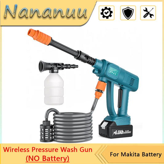 Nananuu Wireless Pressure Wash Gun Pipe Adjustable Portable Pressure Washer Lightweight Cordless Jet Wash Car Washer