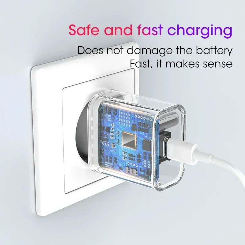 20W USB C Phone Charger PD Type C Cable Fast Charger Mobile Phone Charger for iPhone 15 16 Pro Max iPad Samsung Oppo EU/US Plug