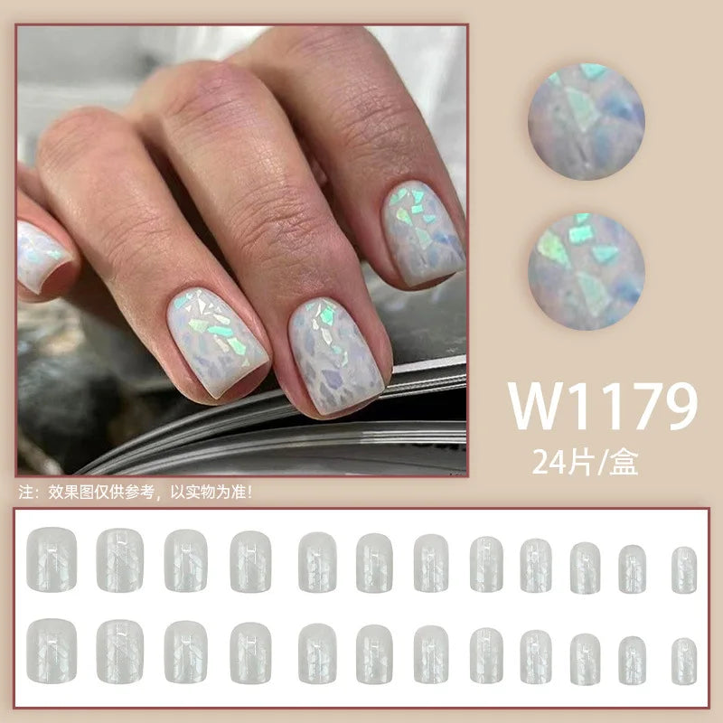 Mandarin Duck 24 Pcs Press on Nails Pink Gradient Fake Nails Glossy Artificial Finger Manicure Reusable False Nails