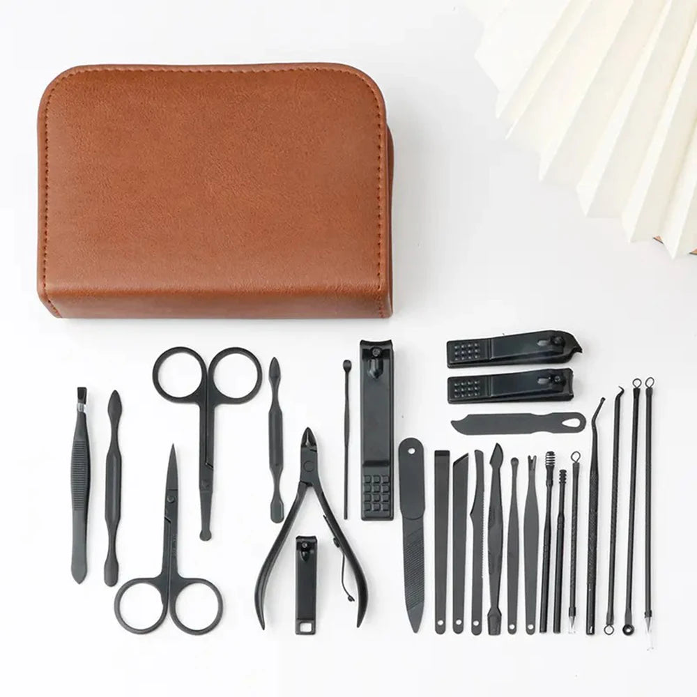 26 In 1 Manicure Set Professional Nail Clipper Kit Stainless Steel Manicure Kit,Nail Care Tools With Luxurious Travel Case