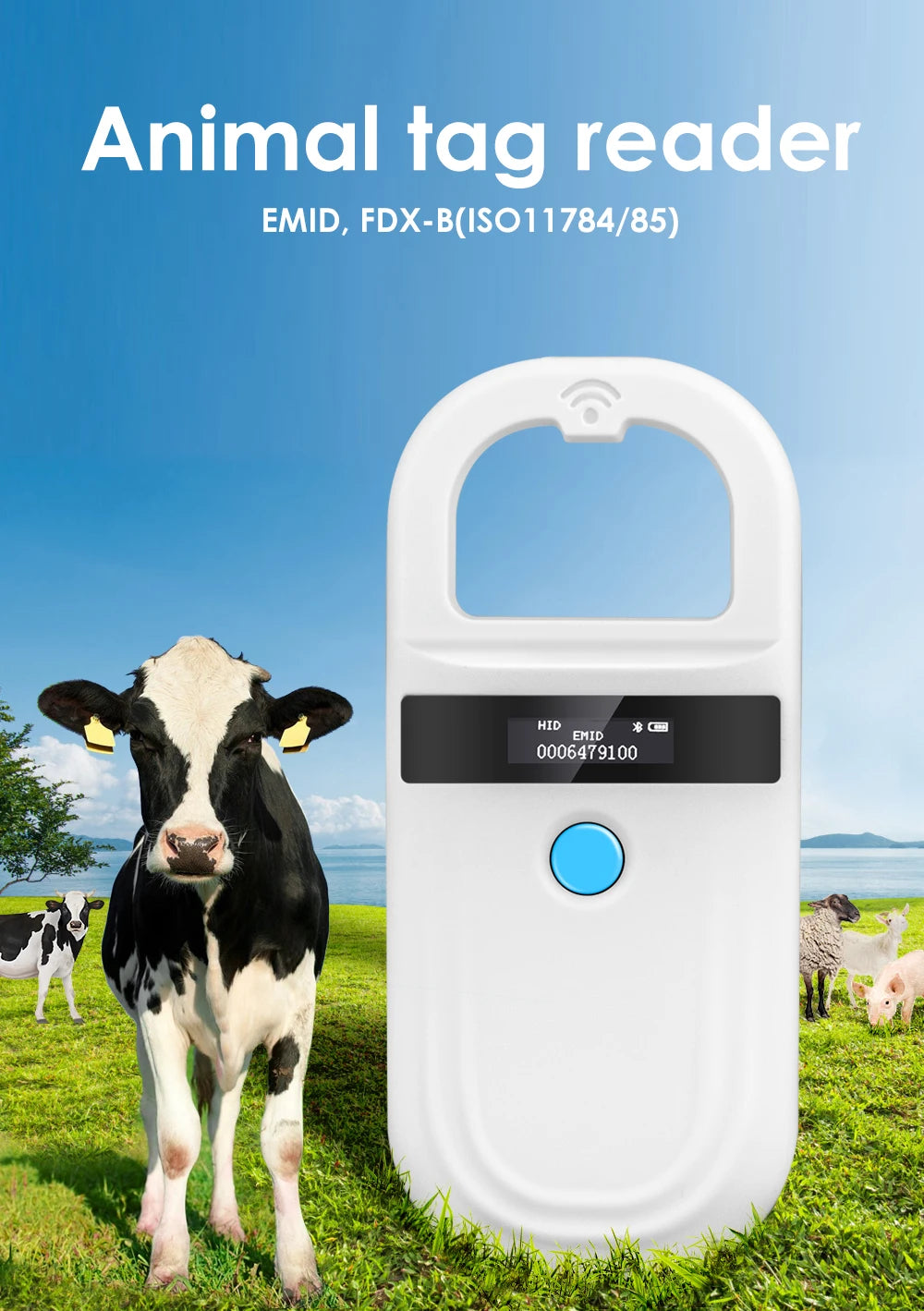 Handheld 134.2KHz 125kHz Animal RFID Reader Pet Cat Dog Microchip Scanner FDX-B Glass Chip USB/Bluetooth Tag Reader with Tags