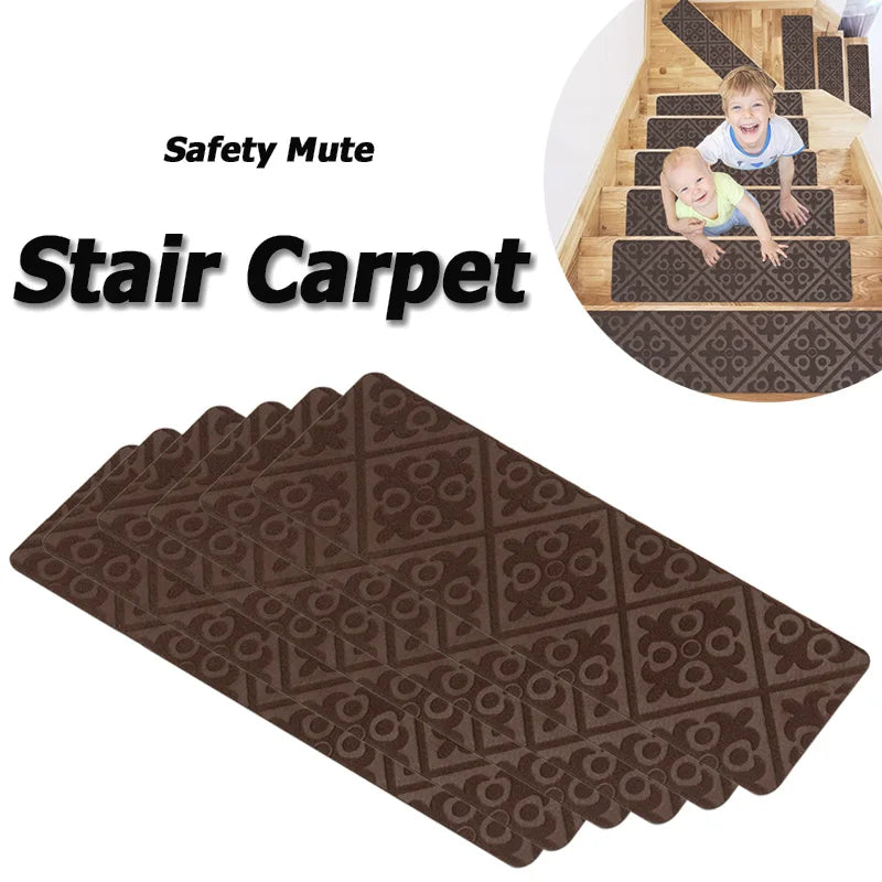 6/12pcs 20x76cm Soft Stair Stepping Mat Pattern Self-adhesive Non-slip Water Absorption Stair Carpet Mat Mute Protector Rug