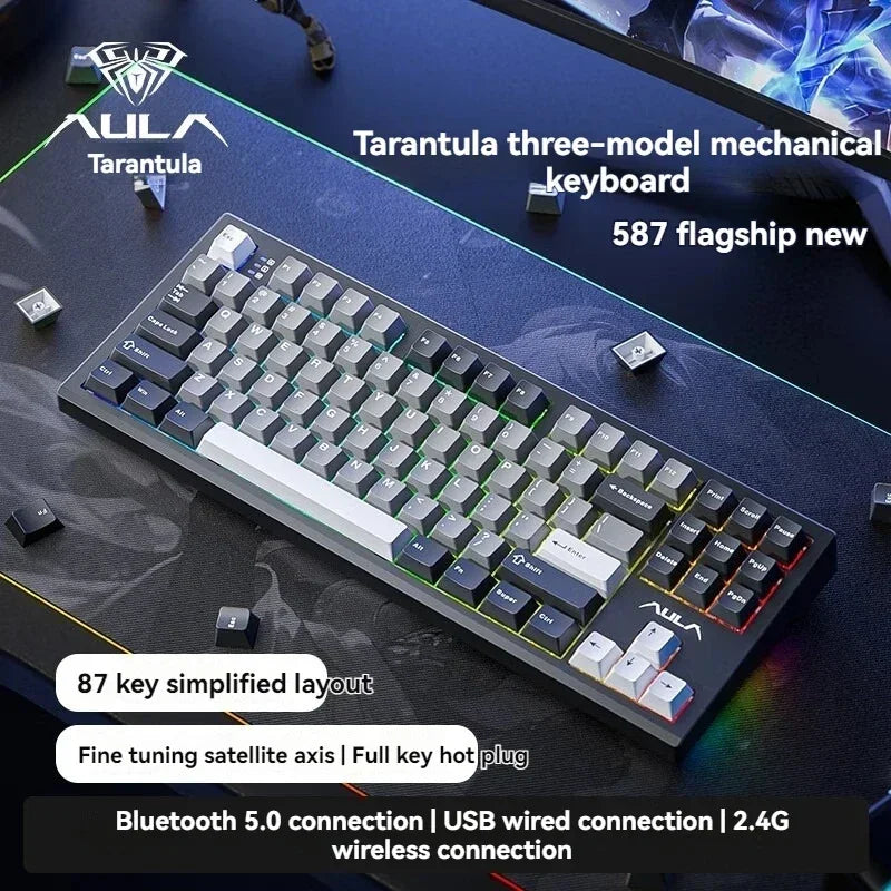 AULA S87Pro Gaming Mechanical Keyboard Wireless Bluetooth Keyboard Tri-mode RGB Hot Swappable Customized Games Accessories