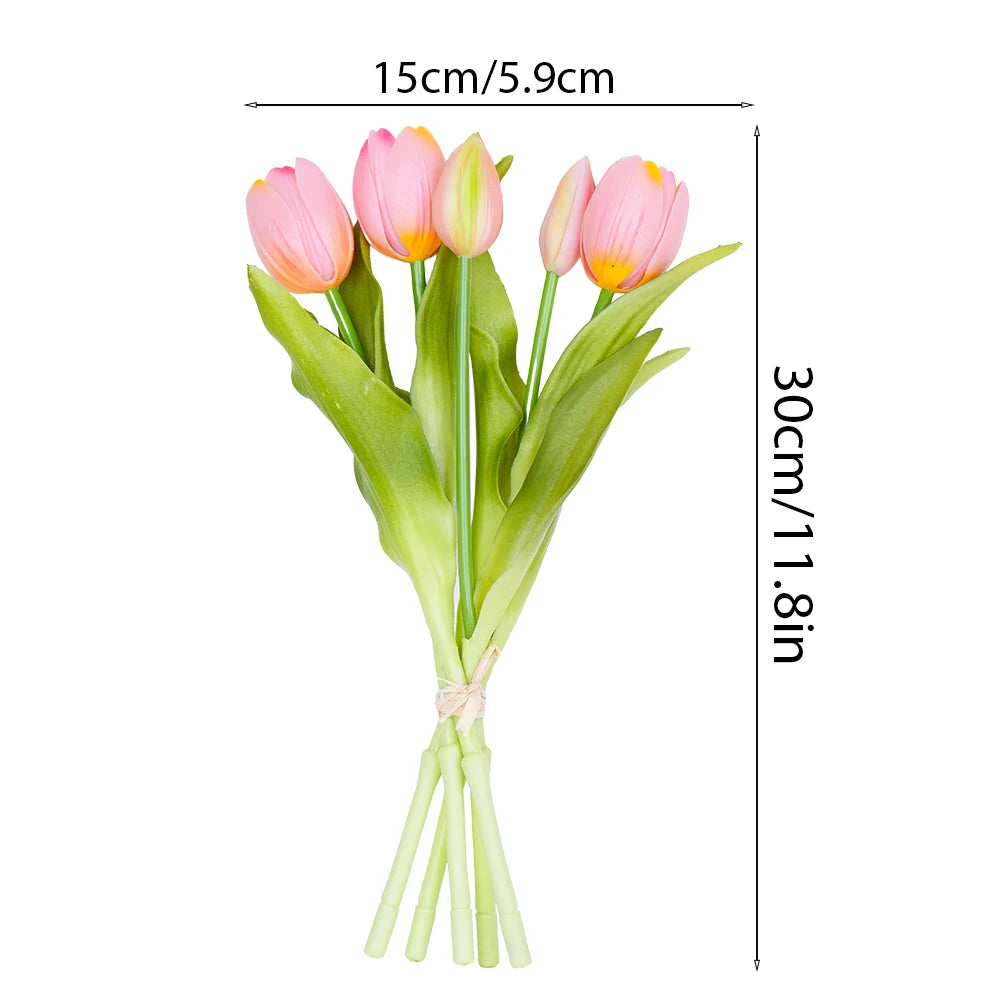 5pcs Artificial Tulip Bouquet Silicone Fake Flowers Party Decoration Living Room Table Centerpiece Floral Arrangement Decoration