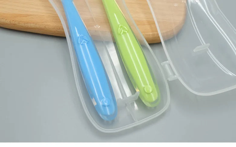 1/2Pcs Silicone Spoon Set Baby Learning to eat Training Spoon Baby Silicone Soft Spoon PP Plastic Box Children's Tableware Box