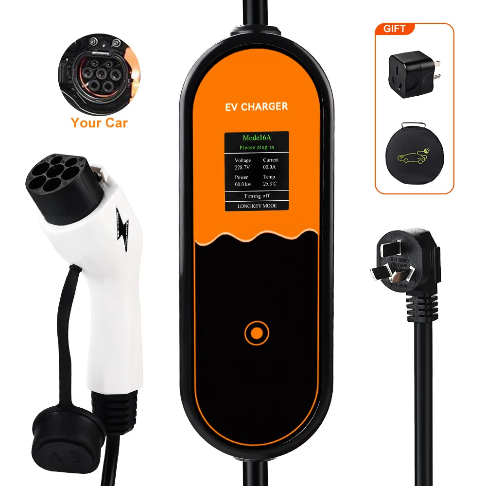 JDMEX 3.5W 16A Portable EV Charger GBT EVSE Charging Box Controller Wallbox for Electric Car Charging Current Adjustable