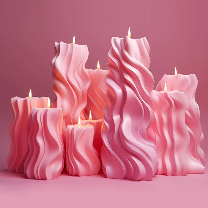 Irregular Wave Cylindrical Candle Silicone Mold With Geometric Shape Twisted Stripes Cylindrical Candle Mold Resin Gypsum Mold