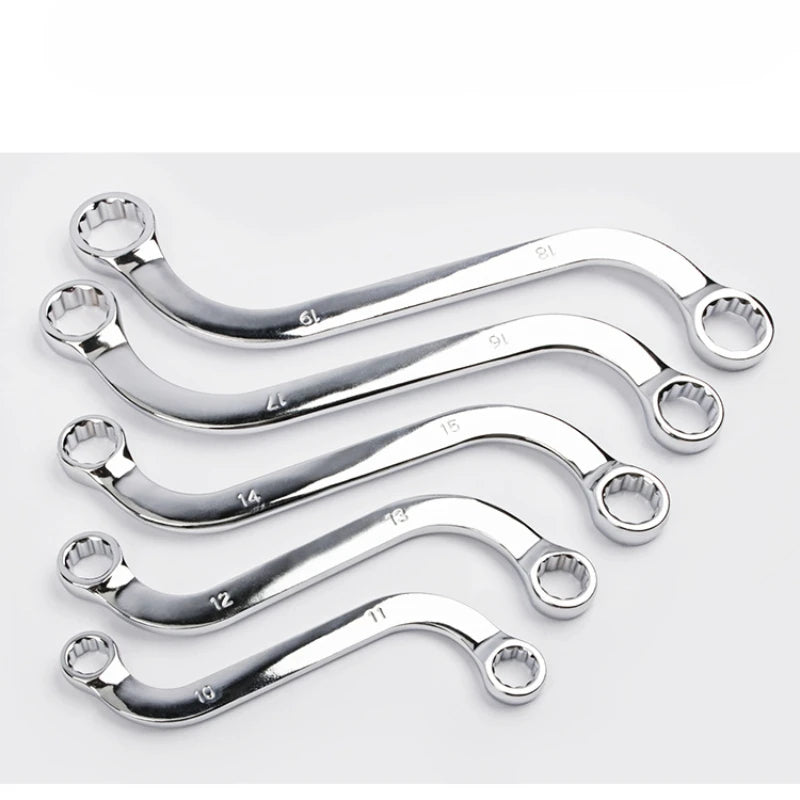 Allsome 5Pcs S Type Double Ended Allen Wrench 140-240MM Combination Ring Spanner Plum Plate Curved Machine Fastener Repair Tools