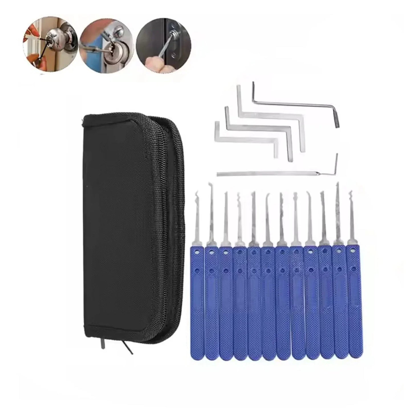 17pcs Blue/Black/Grey/Orange Handle Locksmith Tools Beginner Training Lock Kit Locksmith Lock Picking Professional Multi-Tool