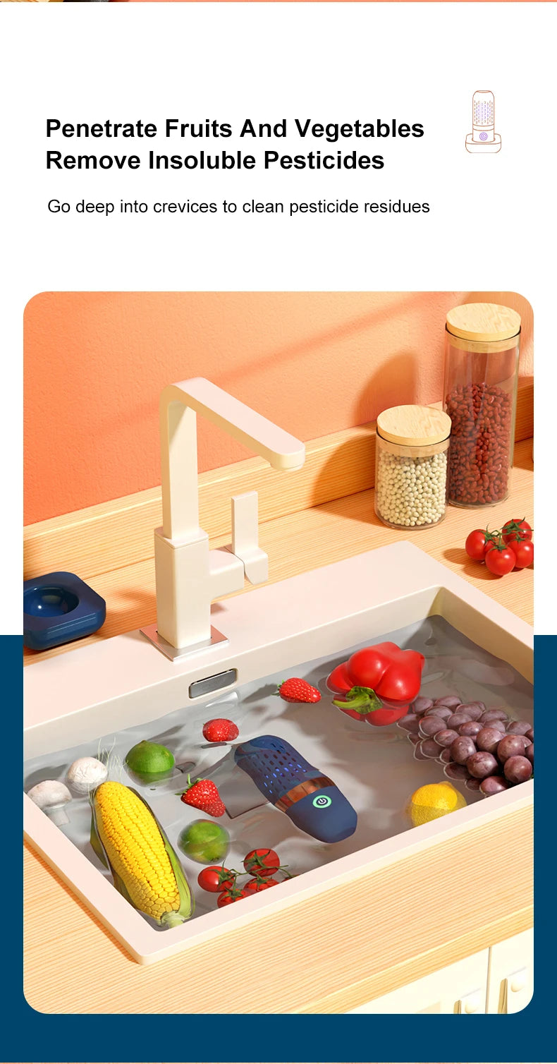 Fruit Vegetable Washing Machine Capsule Shape Wireless Food Purifier Household Pesticide Disinfection Vegetables Cleaner Machine