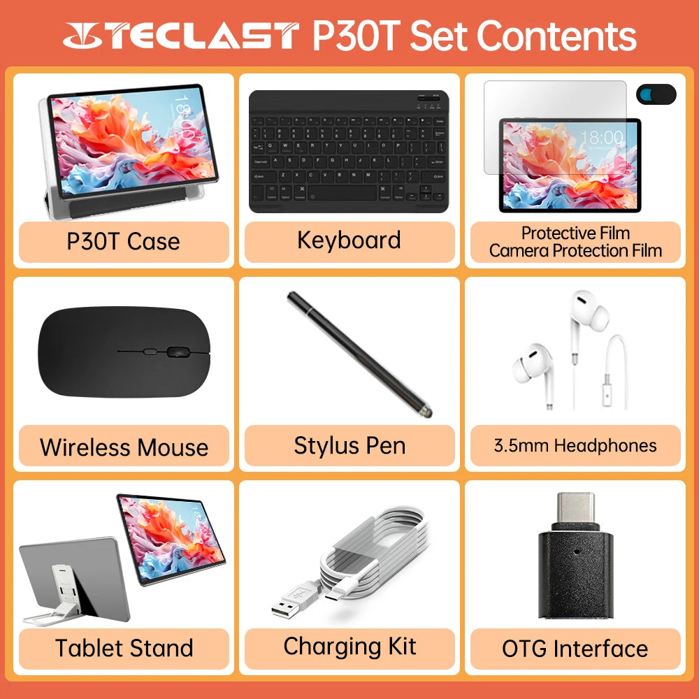 Teclast P30T 2024 Tablet(allwinner A523 8-core 1.8GHz/10GB(4GB+6GB)RAM/128GB ROM/WIFI6/6000mAhKeyboard,Accessories Bundle