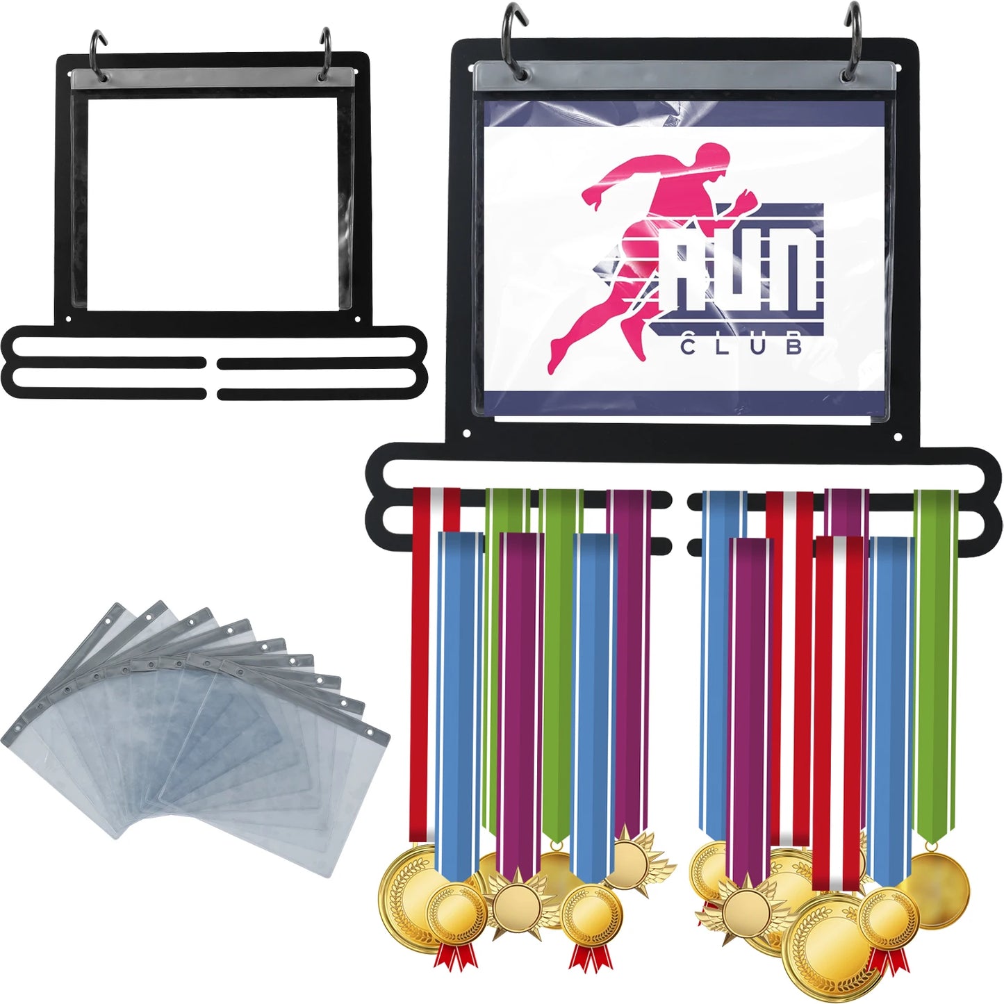 Medal Hanger Display Wall Mounted Medals Display Hanger with Number Bags and Hooks for Marathon Gymnastics Swim Race Decoration