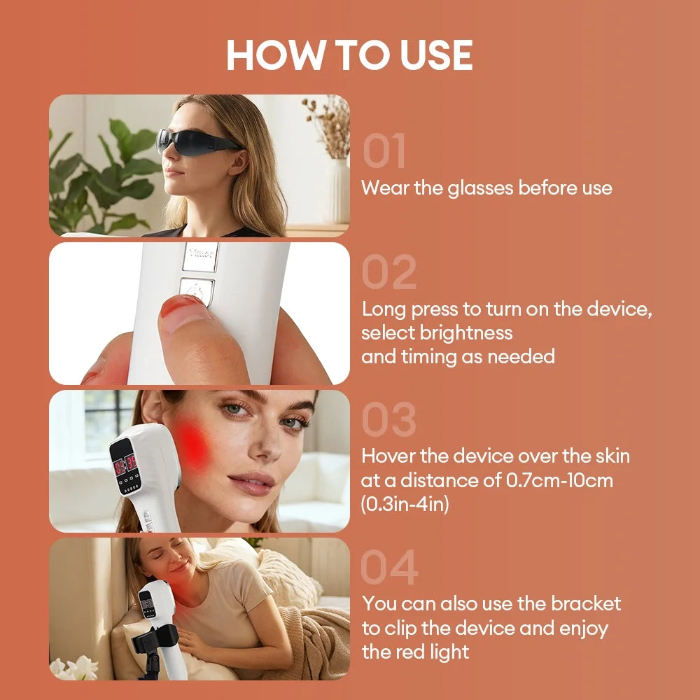 New 650nm 808nm Handheld Facial Body Red Light LED Laser Therapy Beauty Device Anti Aging Wrinkle Acne Body Fatigue Relief Healt