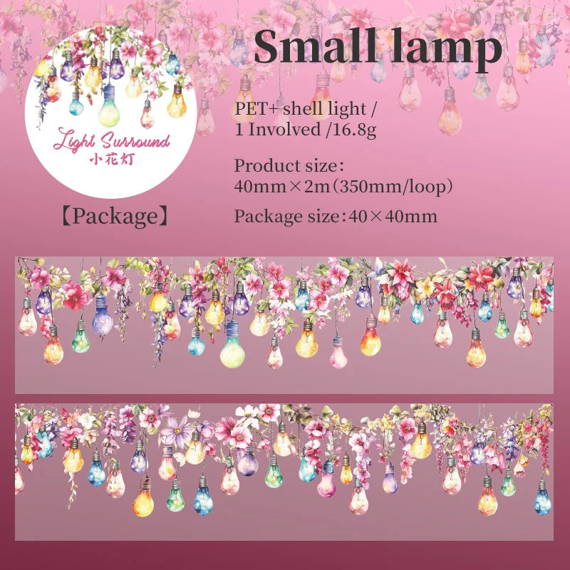 TIAN ZI 200 cm/ Roll lamplight PET Tape Cute Literary INS Style Journal Handbook Tapes Creative DIY Dairy Collage Stationery