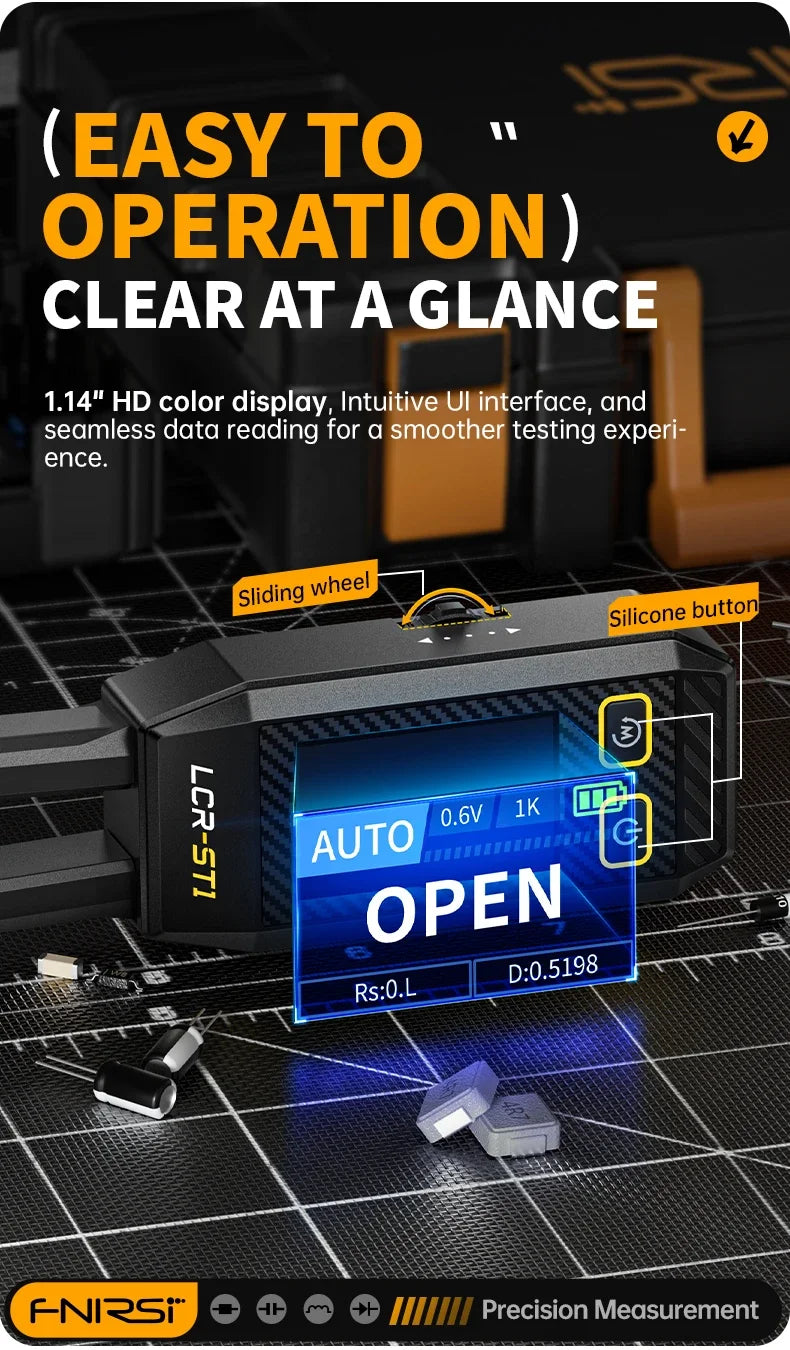 FNIRSI LCR-ST1 Smart Bridge Tweezer LCR SMD ESR Tester Resistance Capacitance Inductance Continuity Diode Test Auto Multimeter
