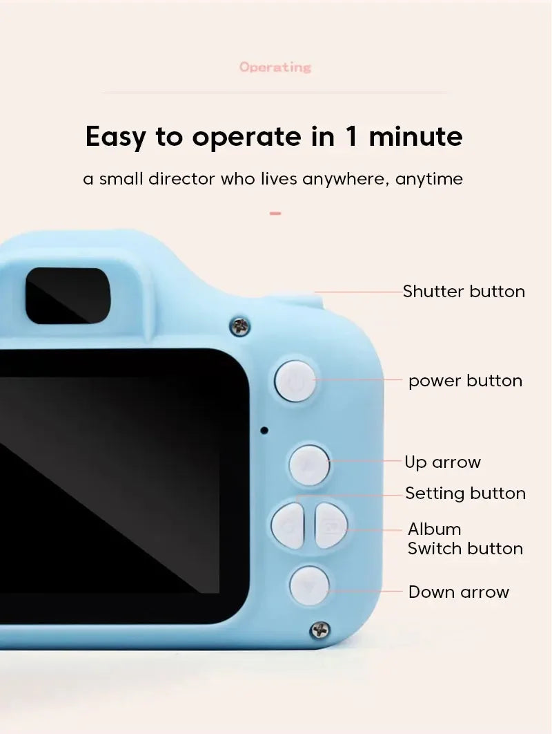 Children's Camera HD 1080P Screen Camera Video Waterproof Toy 8 Megapixel Kids Cartoon Cute Camera Outdoor Photography Toys