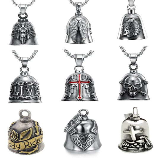 Biker Motorcycle Bell Necklace Charm Men\\\\'s Trend Jewelry Lucky Bell Pendant with Stainless Steel Chain