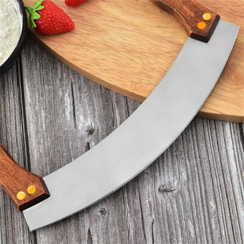 Pizza Knife Nougat Double Wooden Handle Stainless Steel With Curved Scraper Cutter Baking Tool Kitchen Bakeware